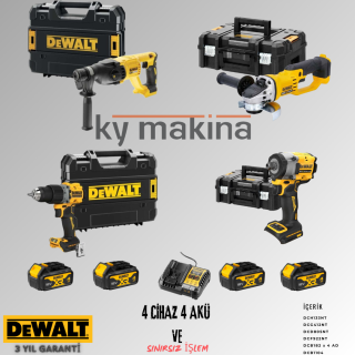 DEWALT 4'LÜ SET DCH133 + DCF922 + DCG412 + DCD805 + 4 ADET 4 AMPER AKÜ + SARJ ALETİ